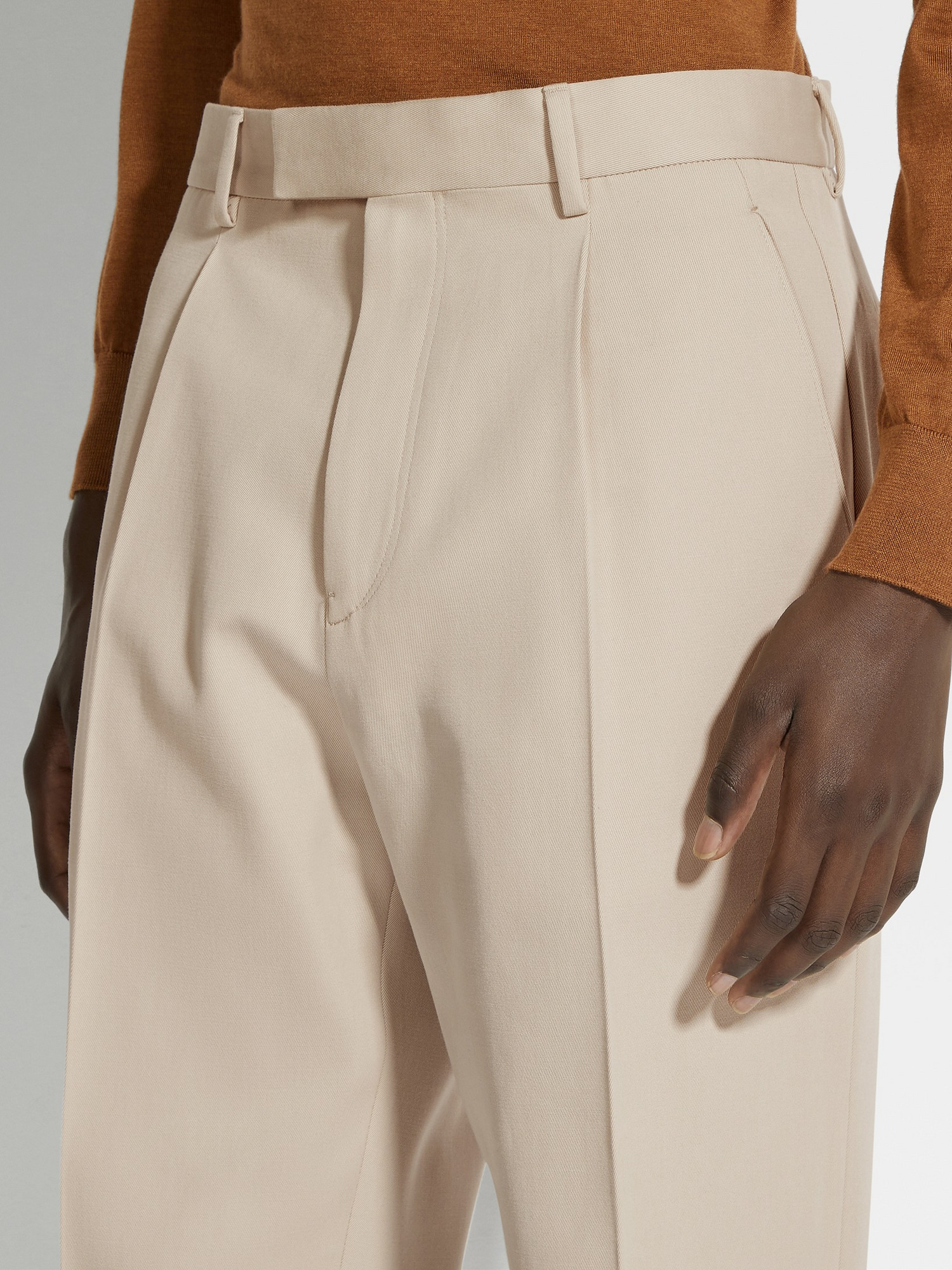 Light Beige Cotton and Wool Pants | ZEGNA | United Arab Emirates