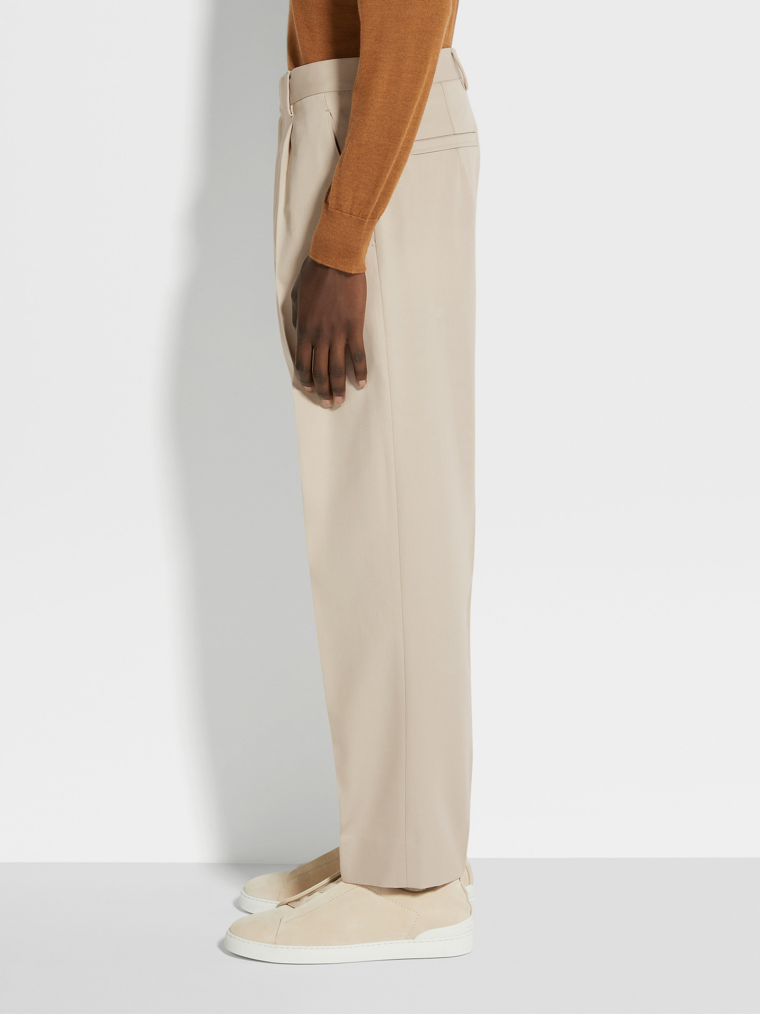 Light Beige Cotton and Wool Pants | ZEGNA | United Arab Emirates