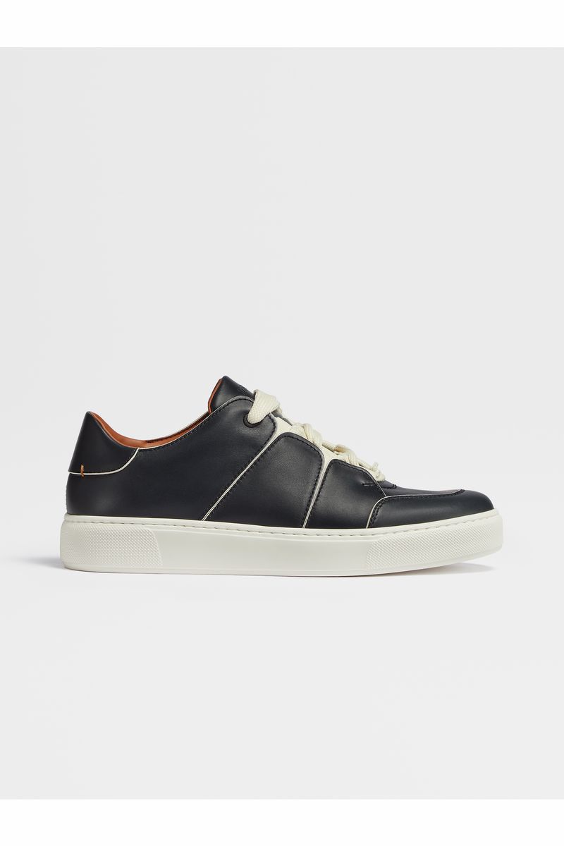 Navy Blue Smooth Leather Tiziano Low Top Sneaker