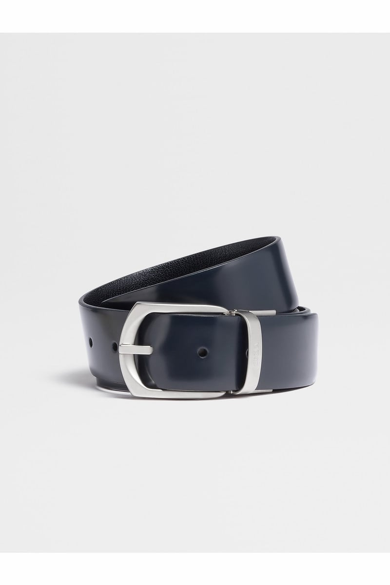 Blue and Black Reversible Leather Belt