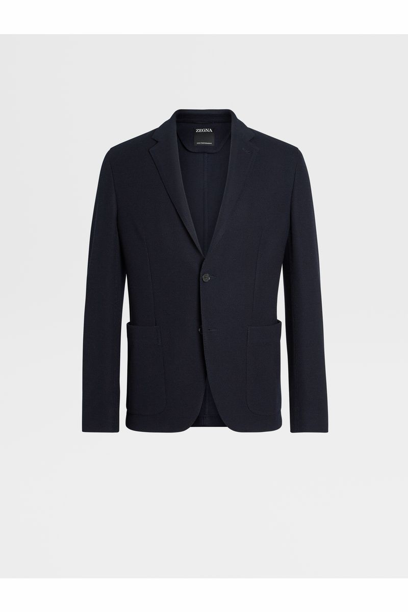 Navy Blue High Performance™ Wool and Cotton Jersey Jacket