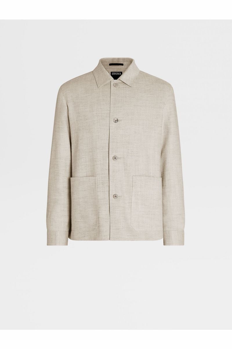 Off White Silk and Linen Blend Chore Jacket