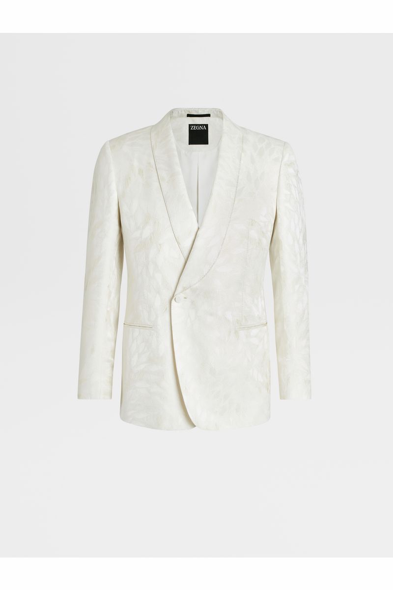 White Jacquard Silk and Wool Evening Jacket