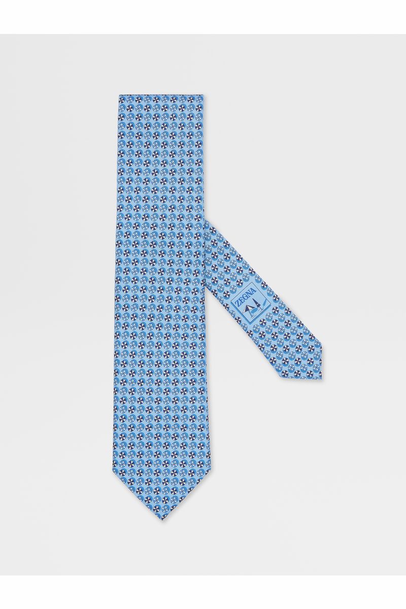 Light Blue Printed Silk Tie