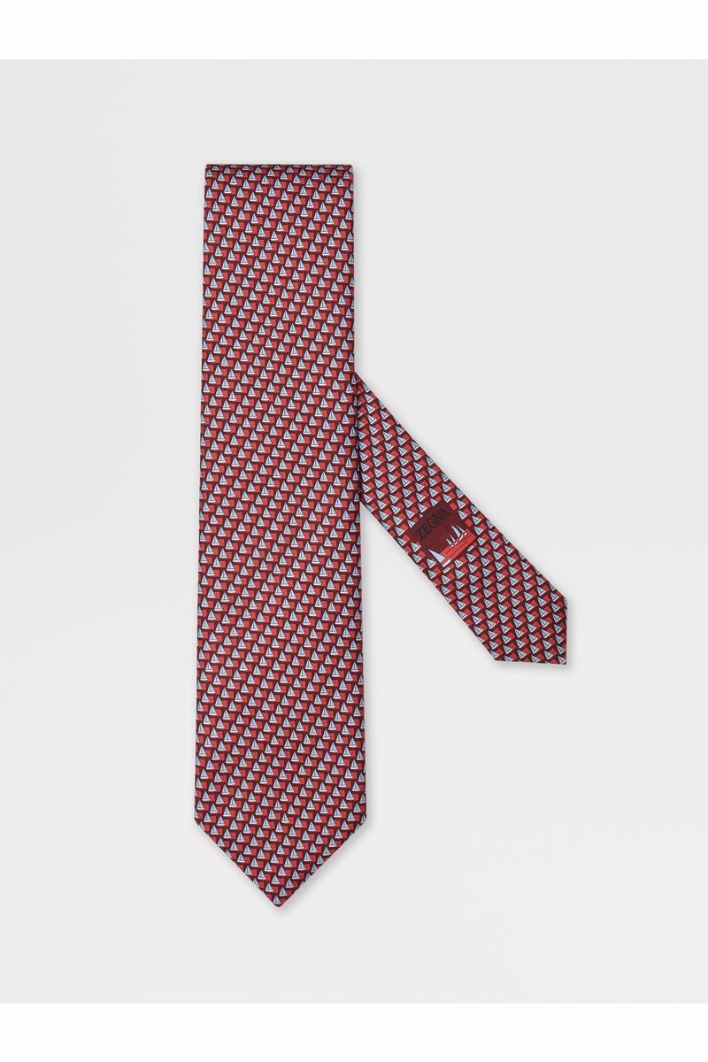 Red Printed Silk Tie
