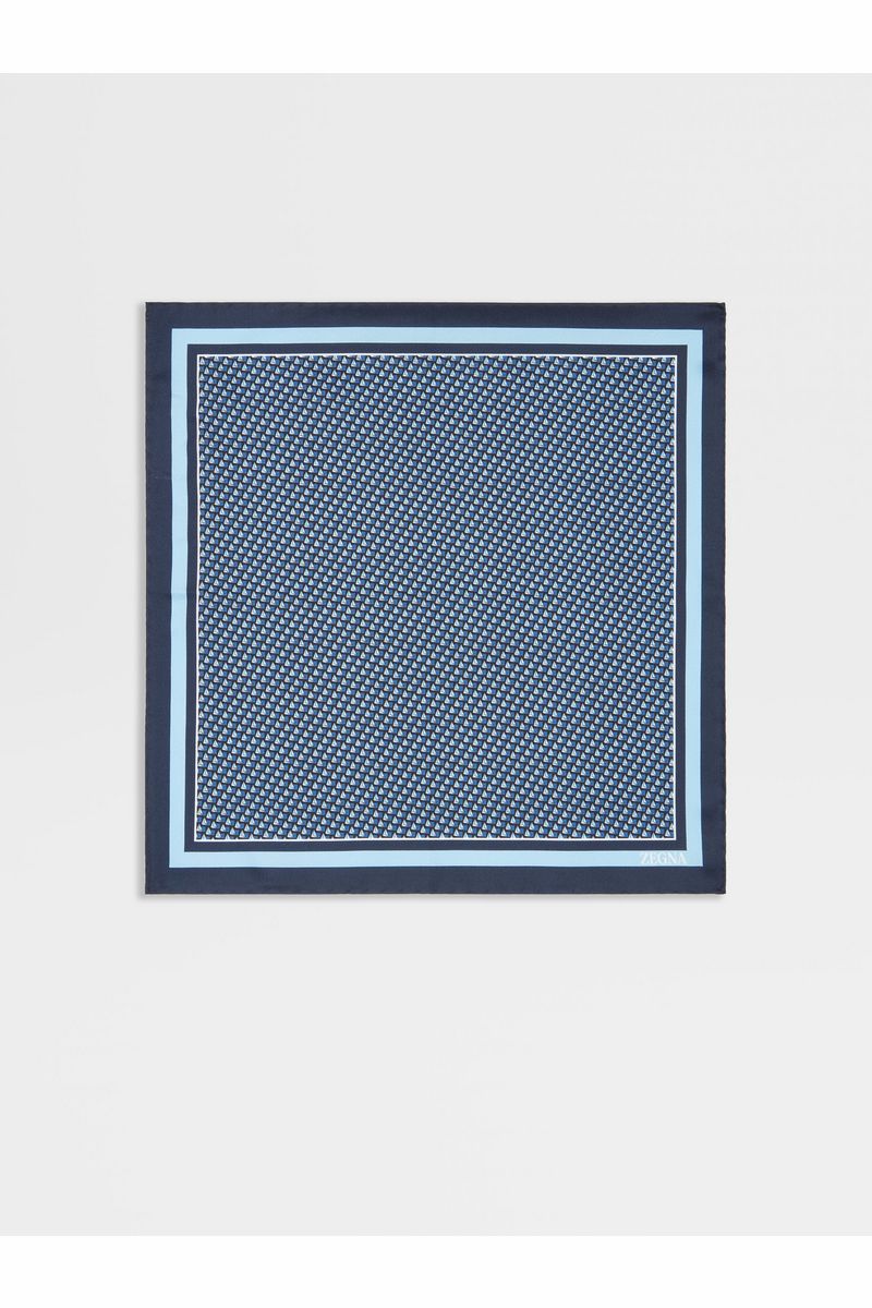 Dark Blue Silk Printed Pocket Square