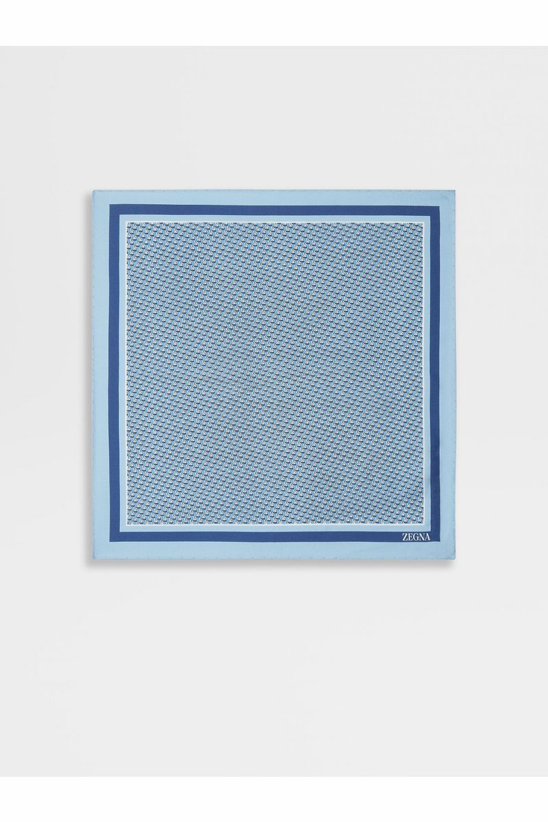 Light Blue Silk Printed Pocket Square