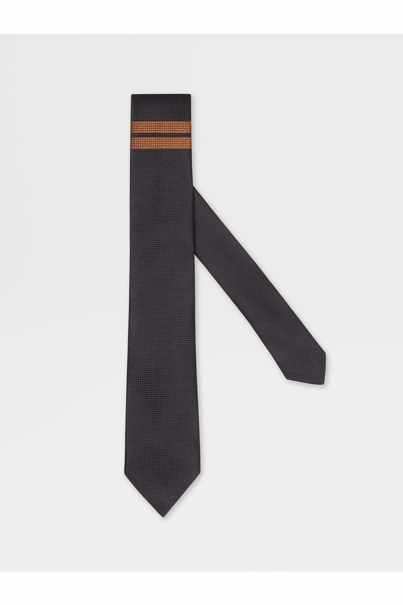 Black Jacquard Zegna 232 Road Brand Mark Silk Tie