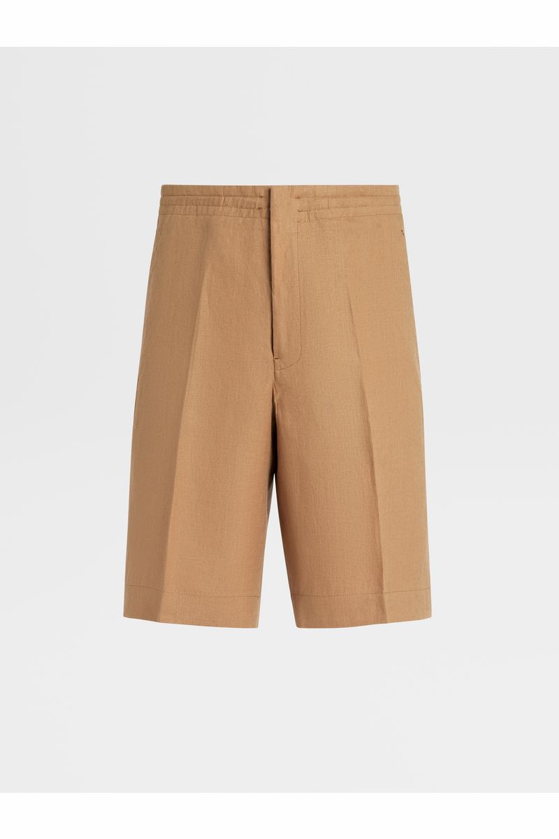 Beige Pure Linen Shorts