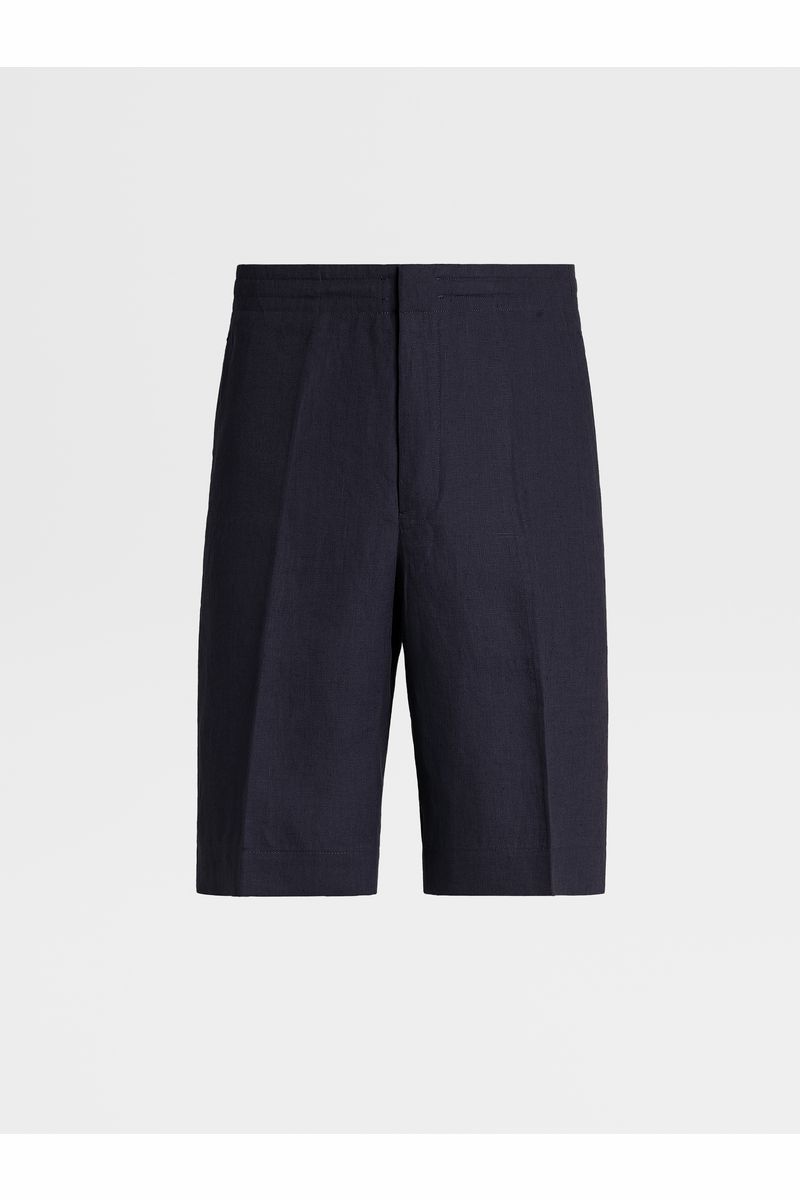 Navy Blue Pure Linen Shorts