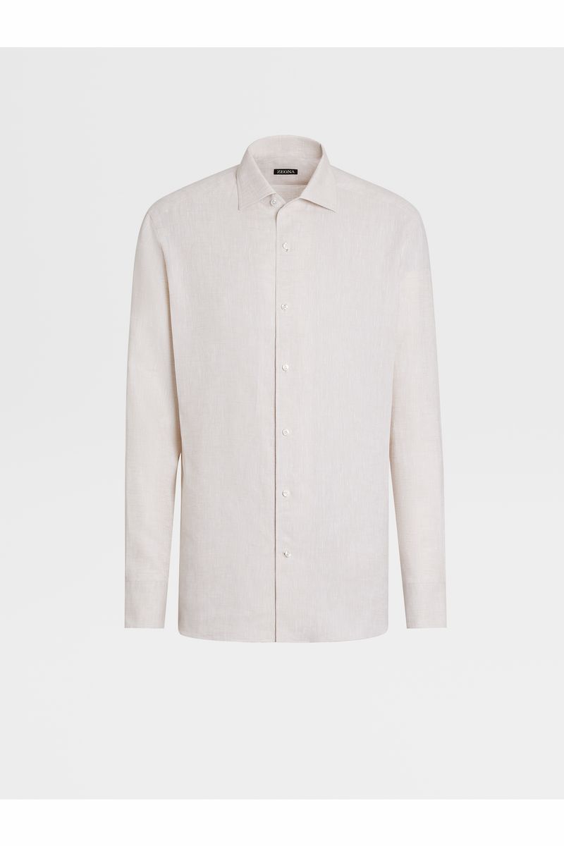 Off White Pure Linen Long-sleeve Shirt