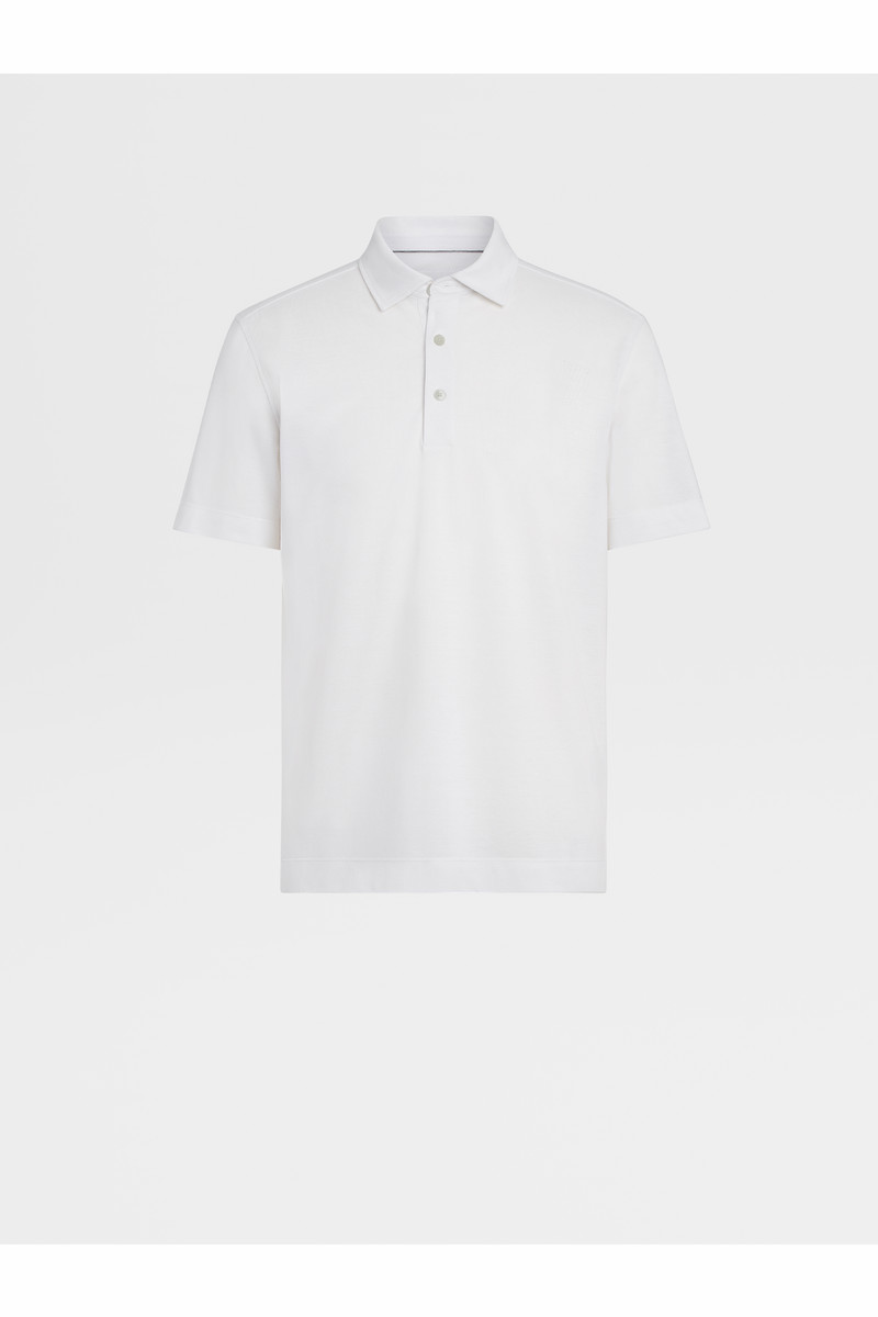 Optical White Cotton and Silk Polo Shirt