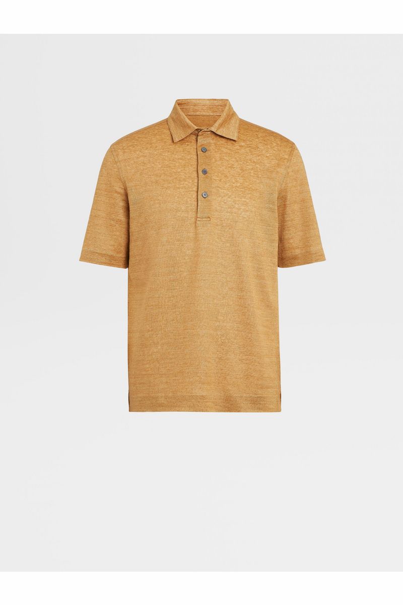 Peach Color Linen Polo Shirt