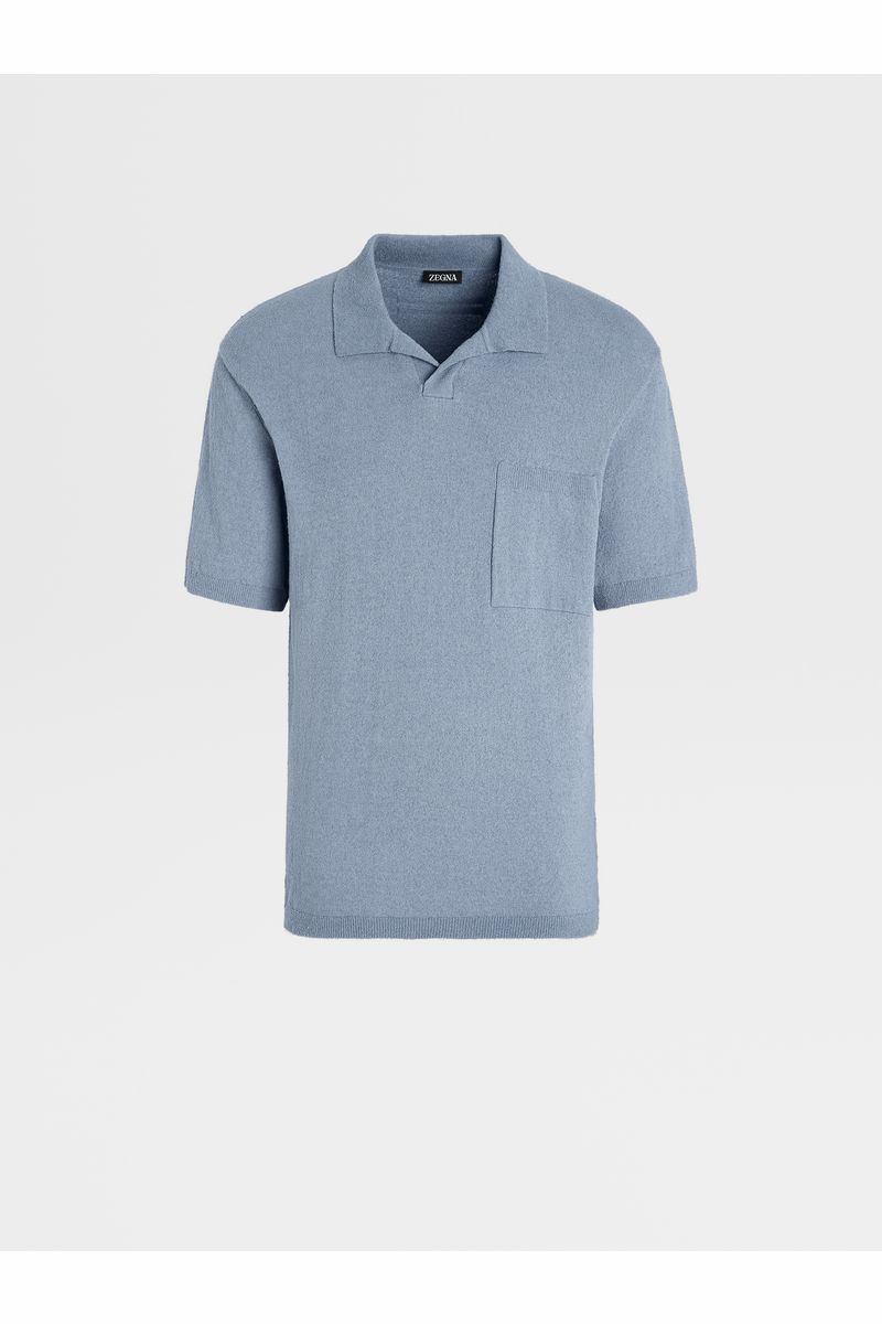Avio Blue Cotton Blend Polo Shirt
