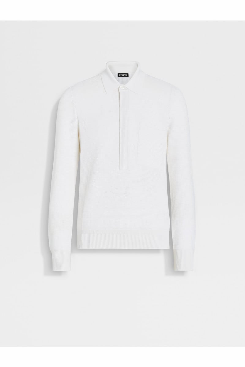 White Mélange Cotton and Silk Polo Shirt