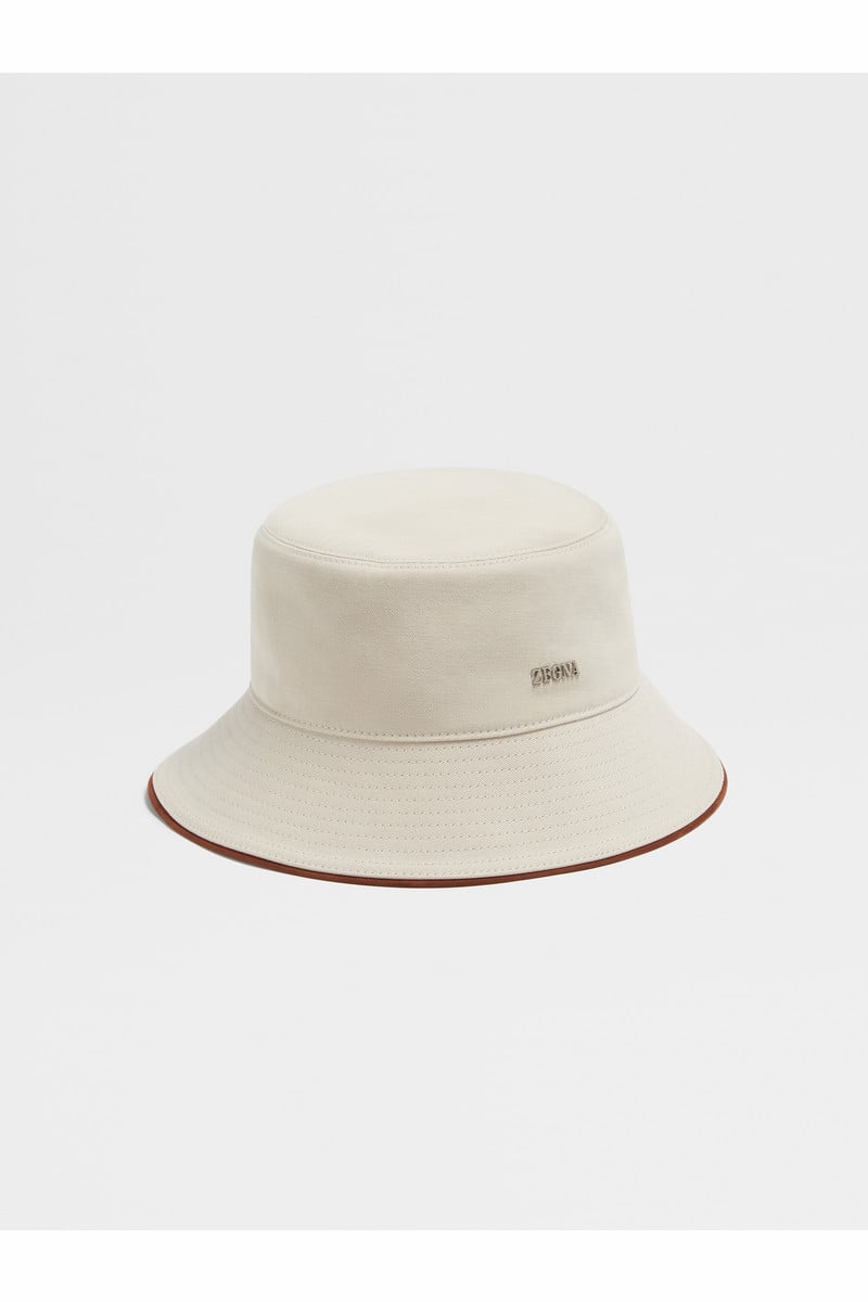 Light Beige Cotton and Wool Bucket Hat