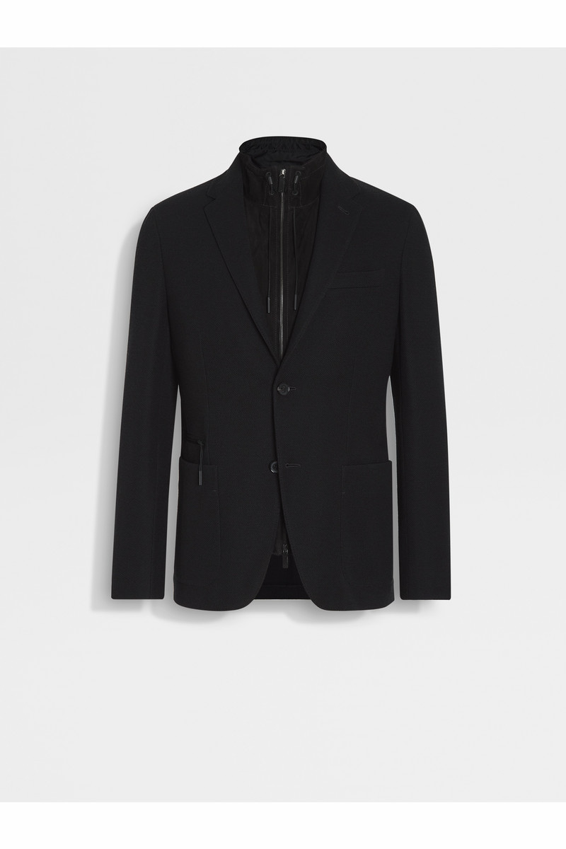 Black High Performance™ Jersey Wool Blend Sweater Jacket